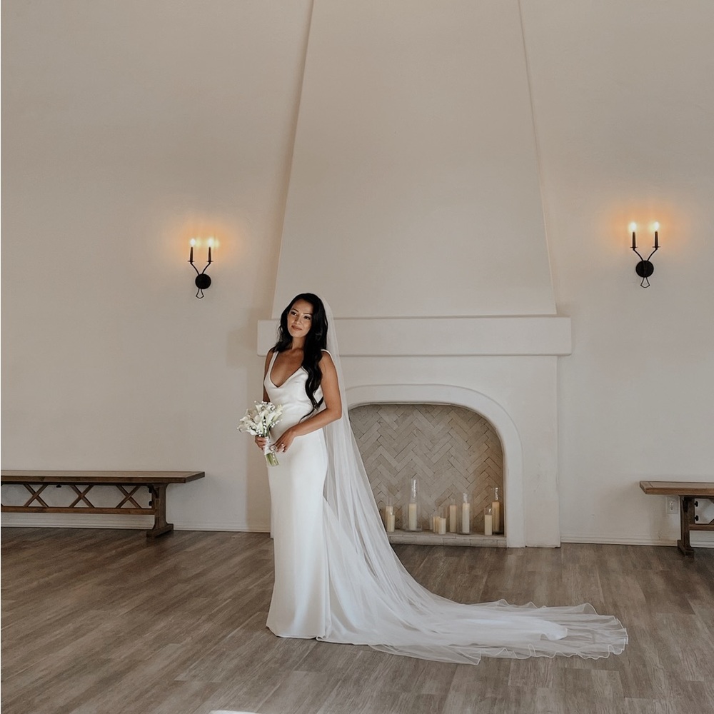 Ivory Pencil Lined Cathedral Length Bridal Veil